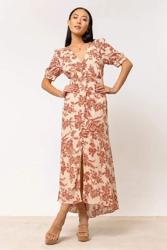 Lia Floral Midi Dress in Rust