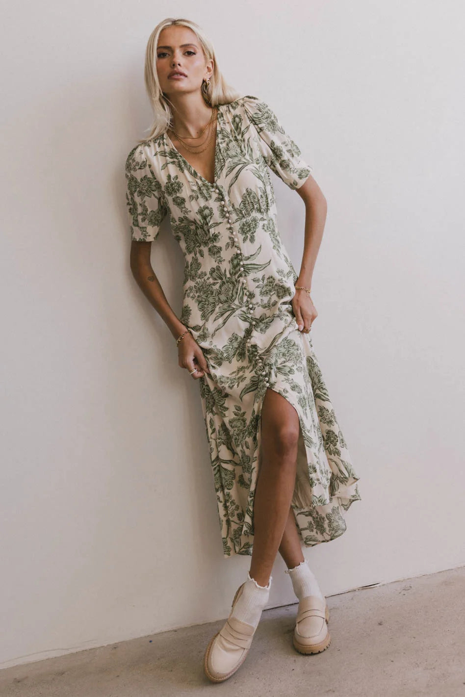 Lia Floral Midi Dress in Sage