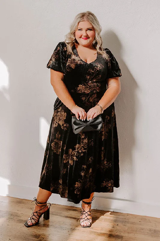 Maple and Mahogany Floral Velvet Midi Curves