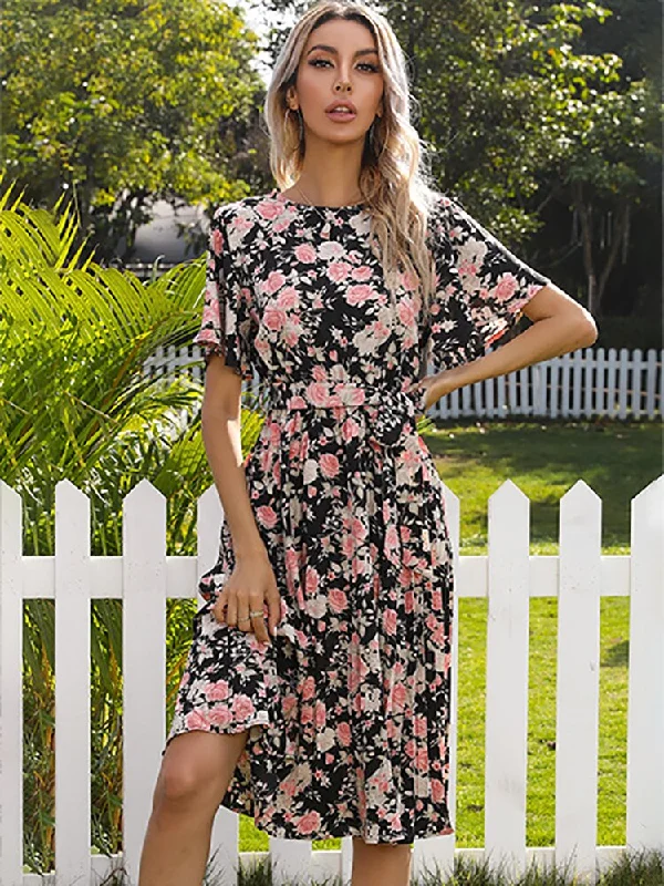 Margaret Floral Ruffle Sleeve Midi Dress