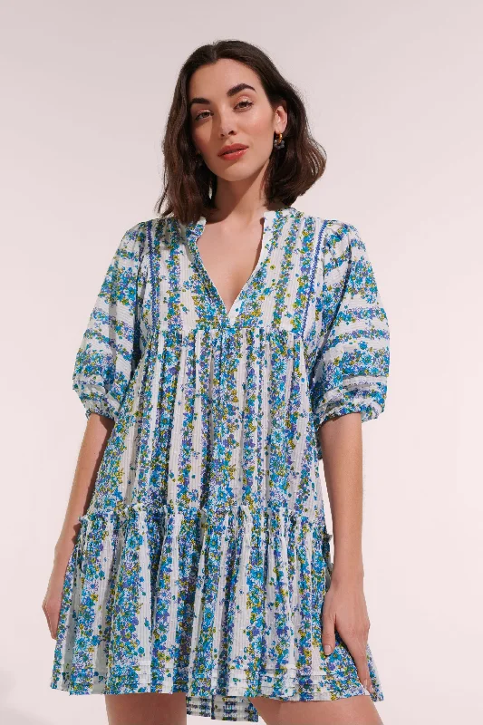 Mini Dress Aria - Blue Waves Flowers