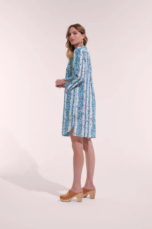 Mini Dress Bea - Blue Waves Flowers