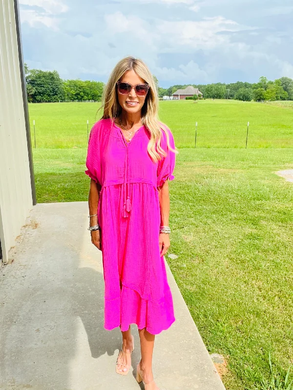 PINK IS FOR ROSES MIDI DRESS--FLASH SALE