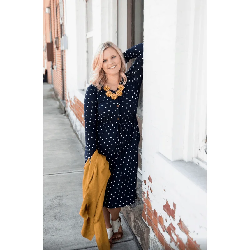 Polka Dot Button Midi Dress