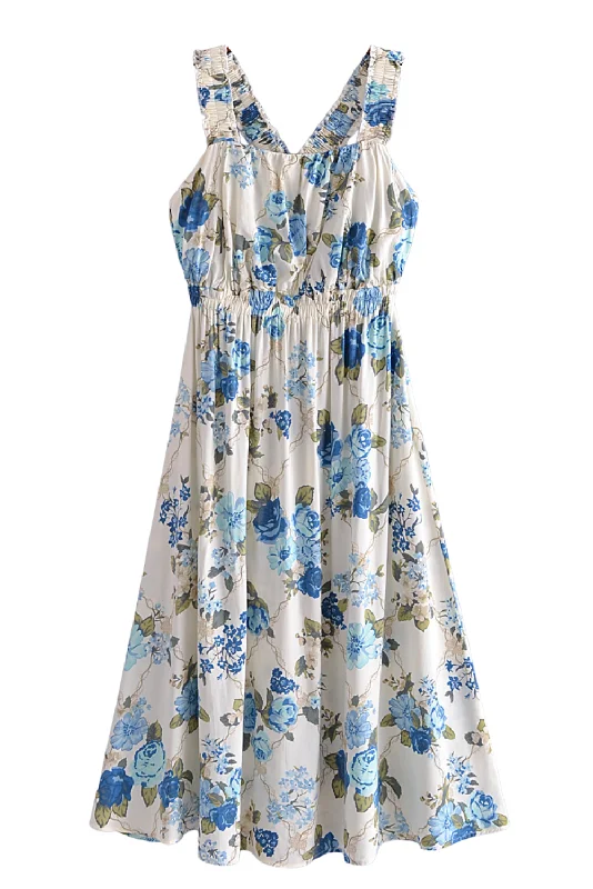 'Quincy' Floral Sleeveless V-Neck Midi Dress