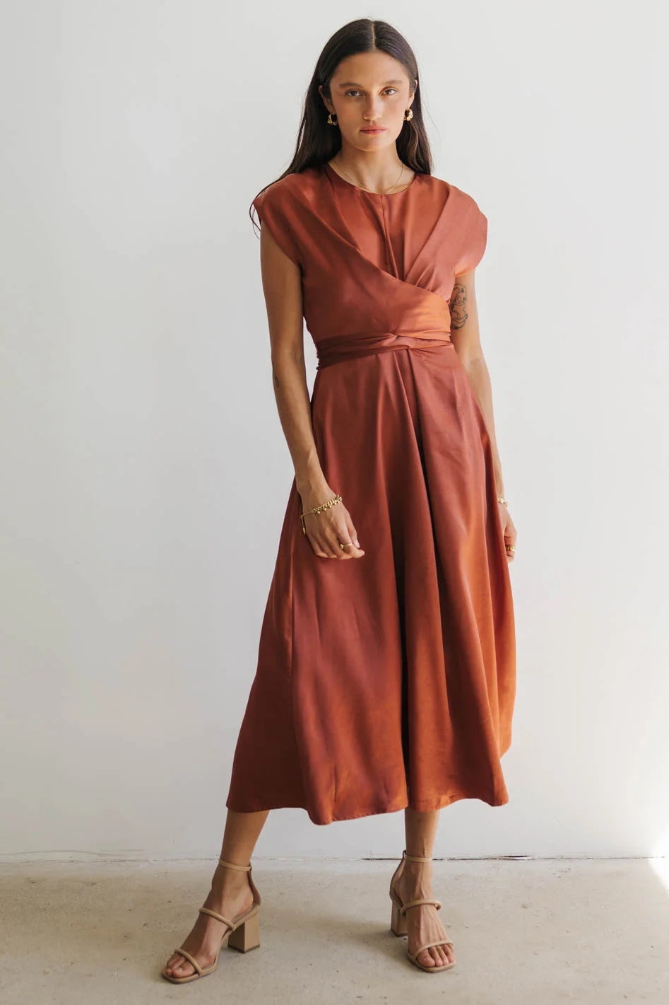 Rosalind Midi Dress in Rust