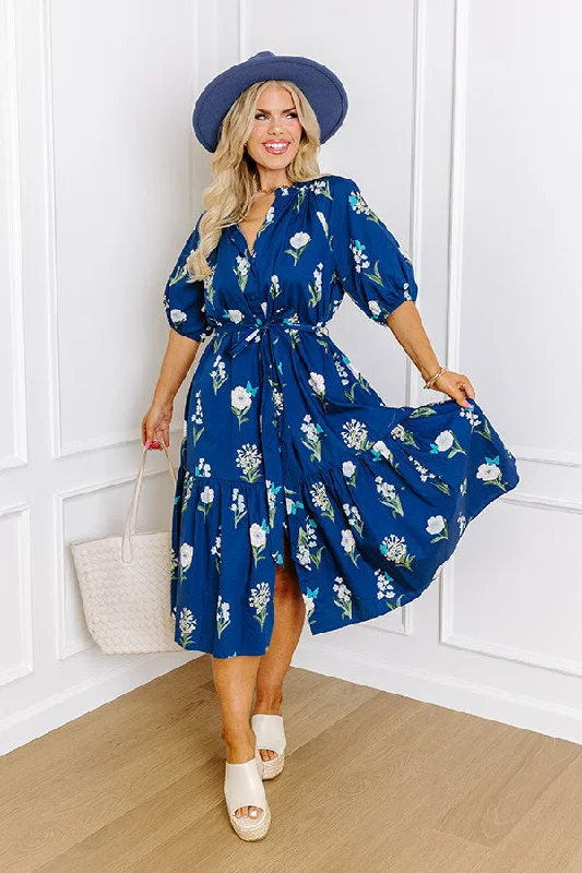 Southern Countryside Floral Midi in Blue Curves