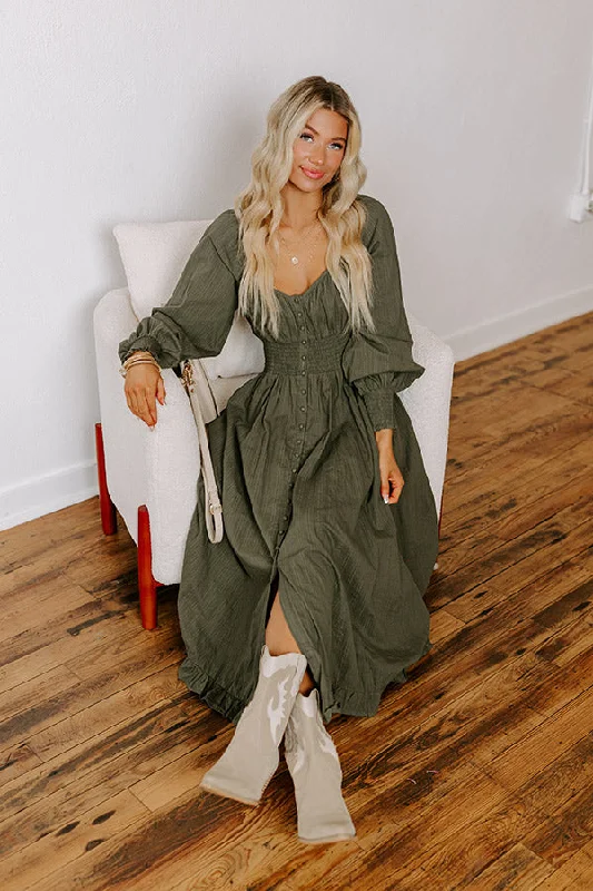 Sunset Views Button Down Midi in Olive