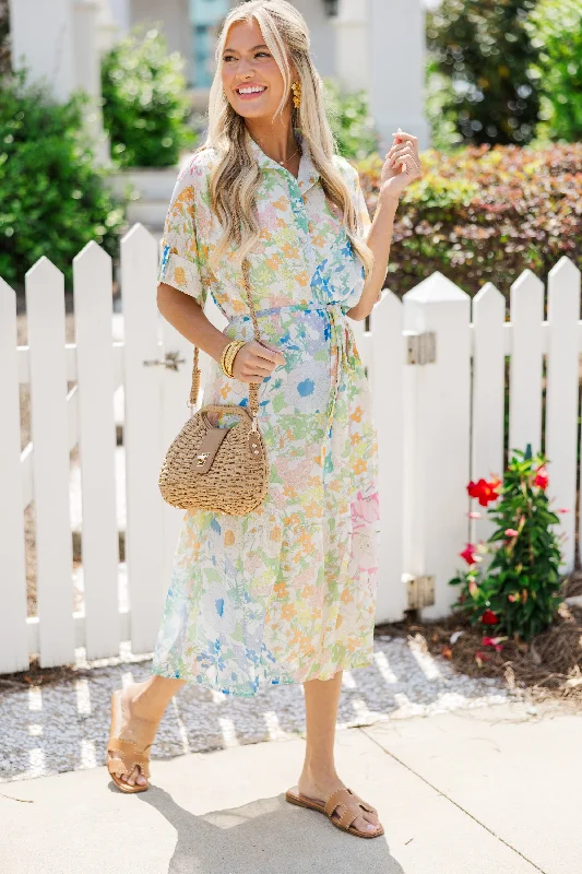 You Have My Attention White Floral Midi Dress