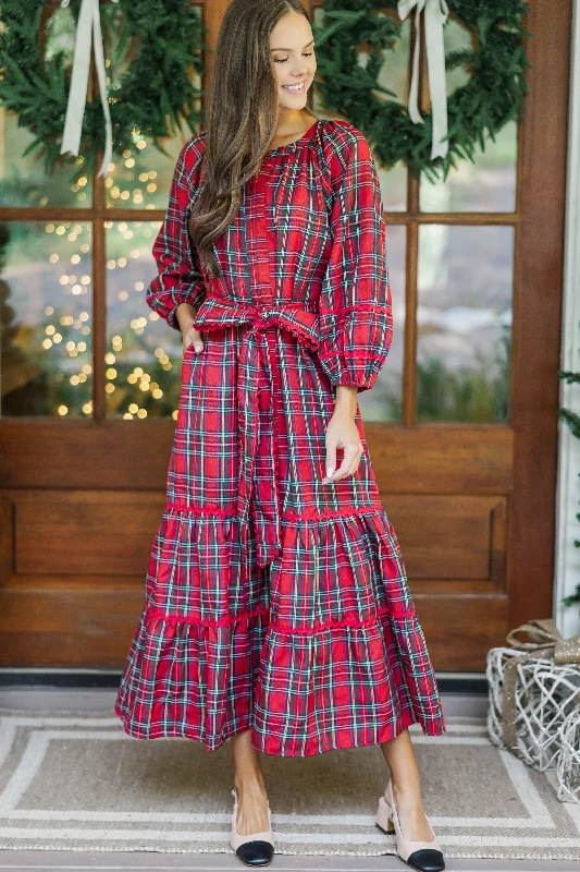 All Good Things Red Plaid Midi Dress