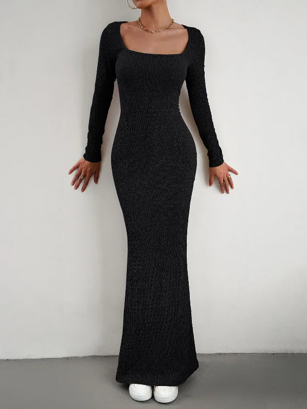 TastyHottie - Crush Textured Long Sleeve Long Dress