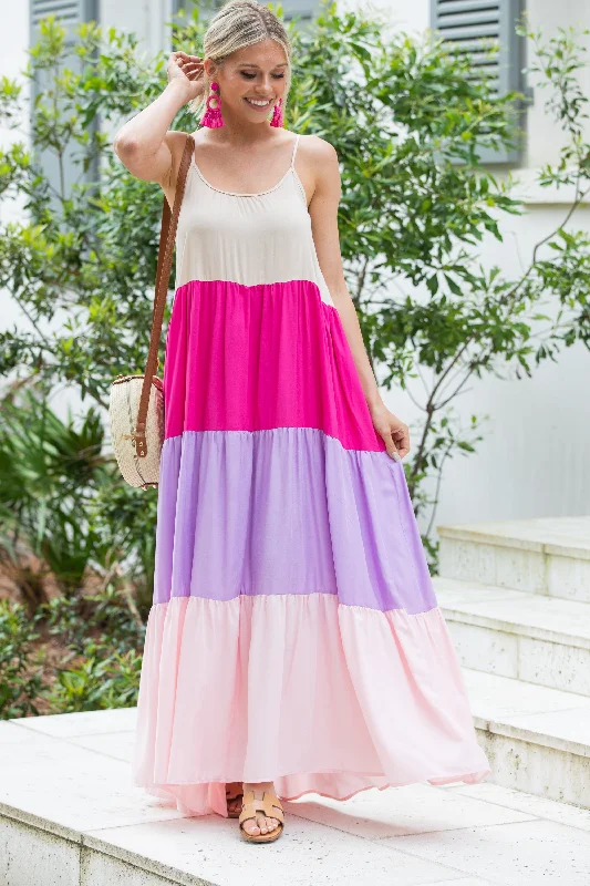 Dreamland Pink Colorblock Maxi Dress