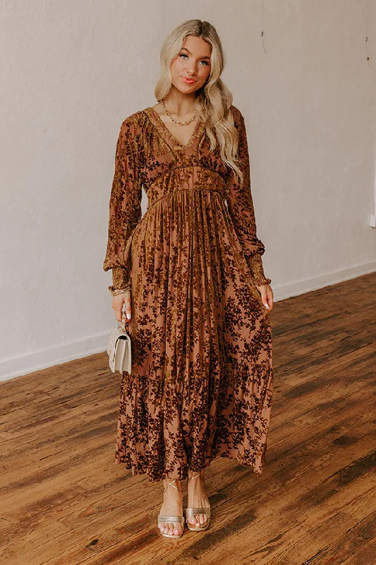 Everlasting Dreams Velvet Burnout Maxi Dress in Chocolate