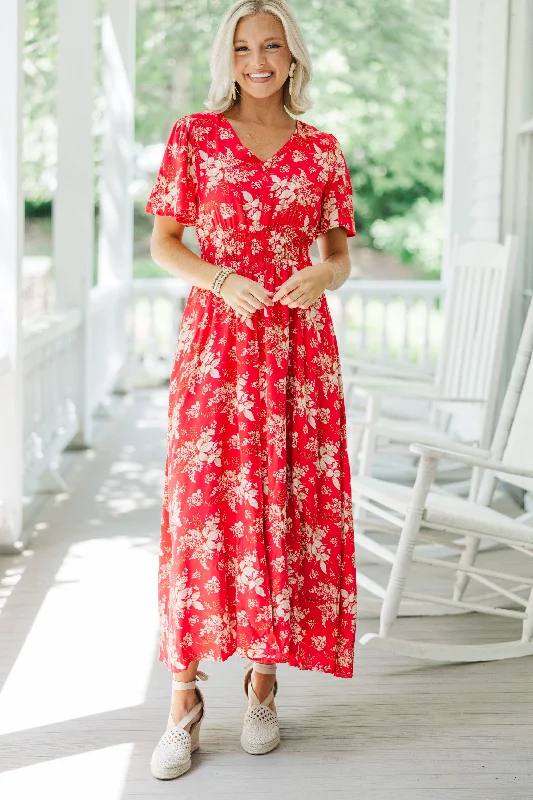 Keep You Close Red Floral Maxi Dress