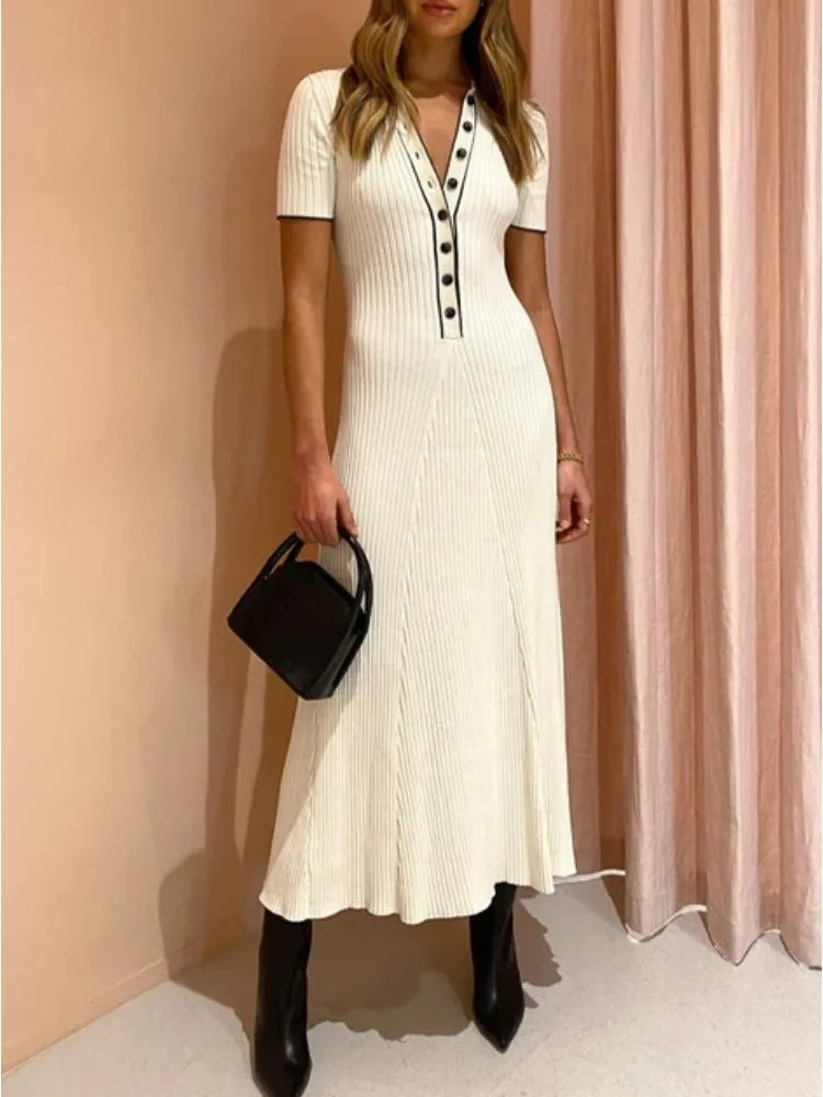 Knitted Rib Slim Maxi Dresses Women High Waist Casual Loose Maxi Dress