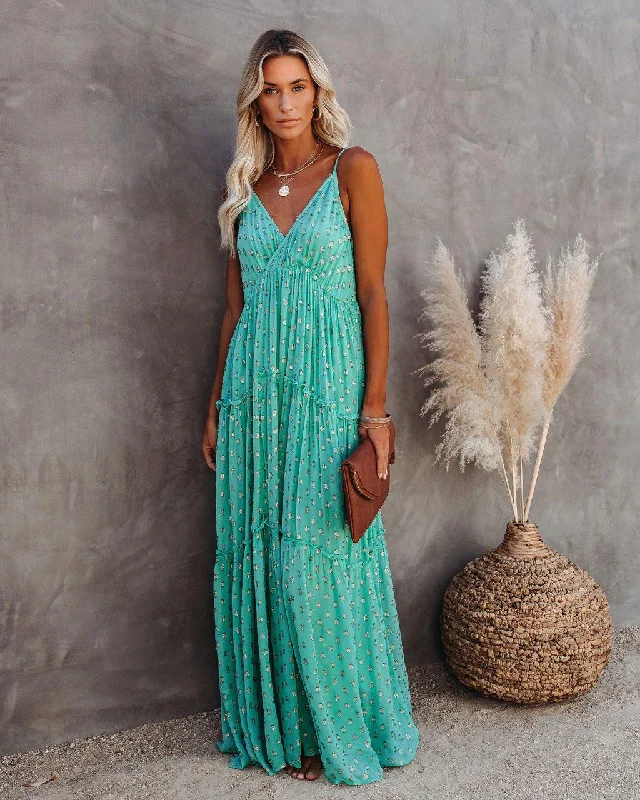 Odessa Metallic Detailed Maxi Dress - Teal