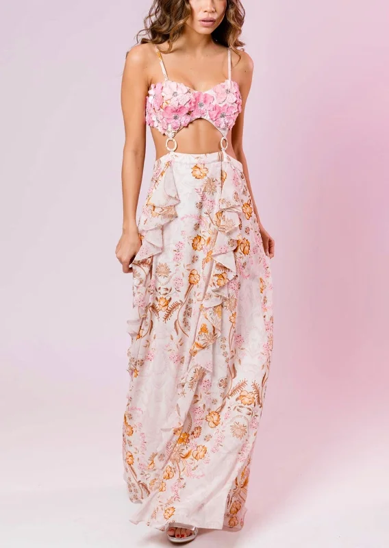 Pink Print Cutout Maxi Dress Cosmos