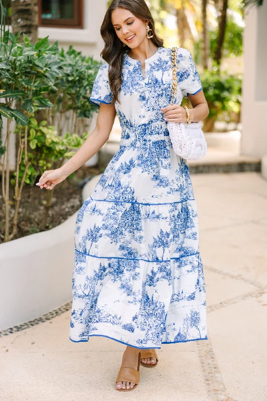 Share Your Happiness Blue Toile Maxi Dress