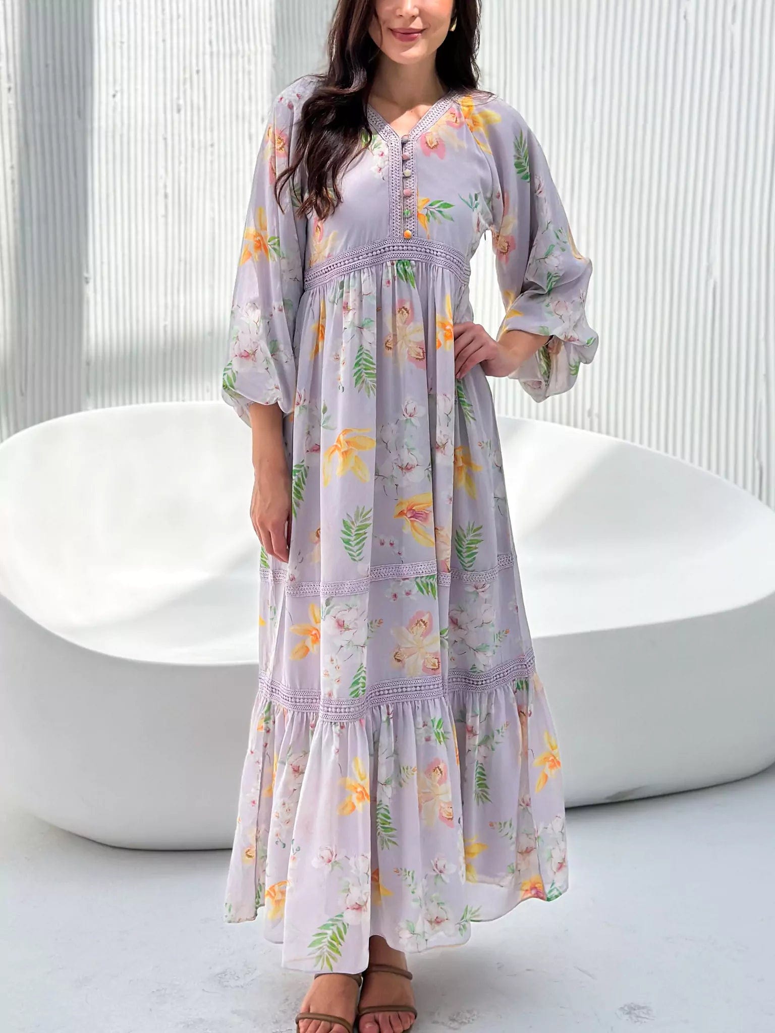 Veronica Lilac Floral Long Dress