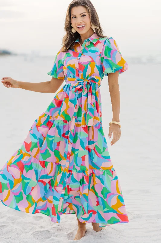 Wait For Daylight Pink Abstract Maxi Dress