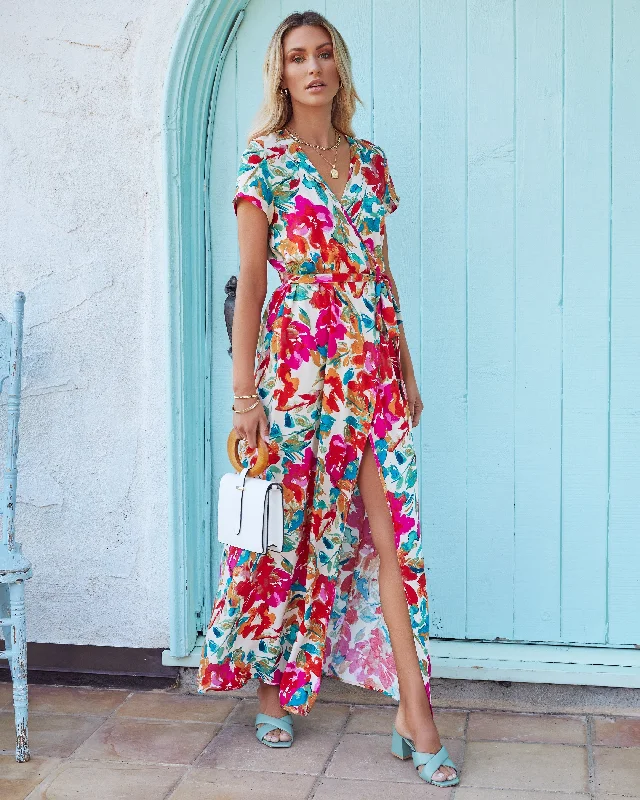 What In Carnation Bardot Wrap Maxi Dress