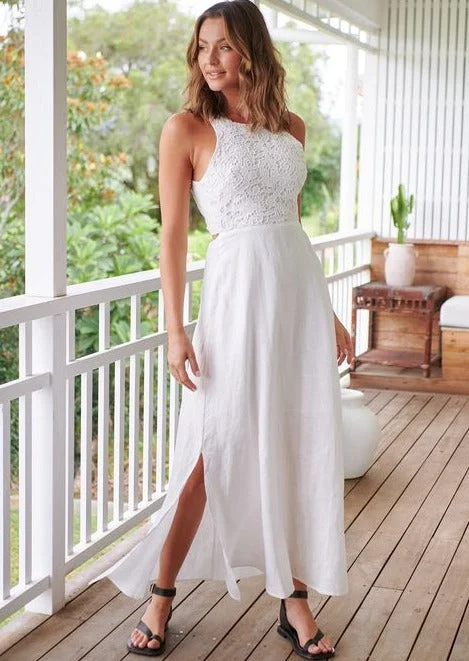 Maxi White open back Dress Nyra