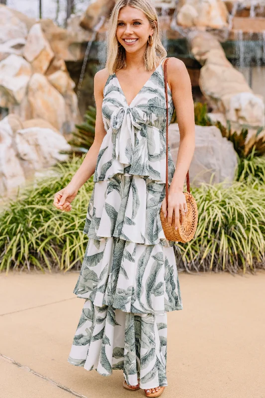 You've Got Support Olive Green Palm Print Maxi Dress